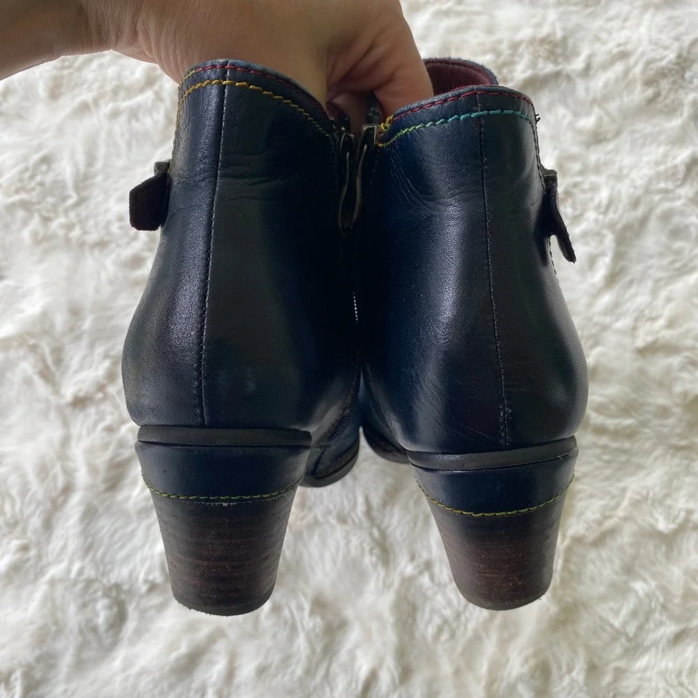 L'Artiste Spring Step Ankle Boots Women 37 Navy Leather Boho Artsy Eclectic